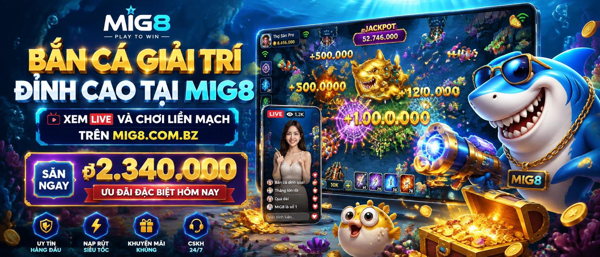 Bắn Cá 3D với giao diện hiện đại trên mobile web