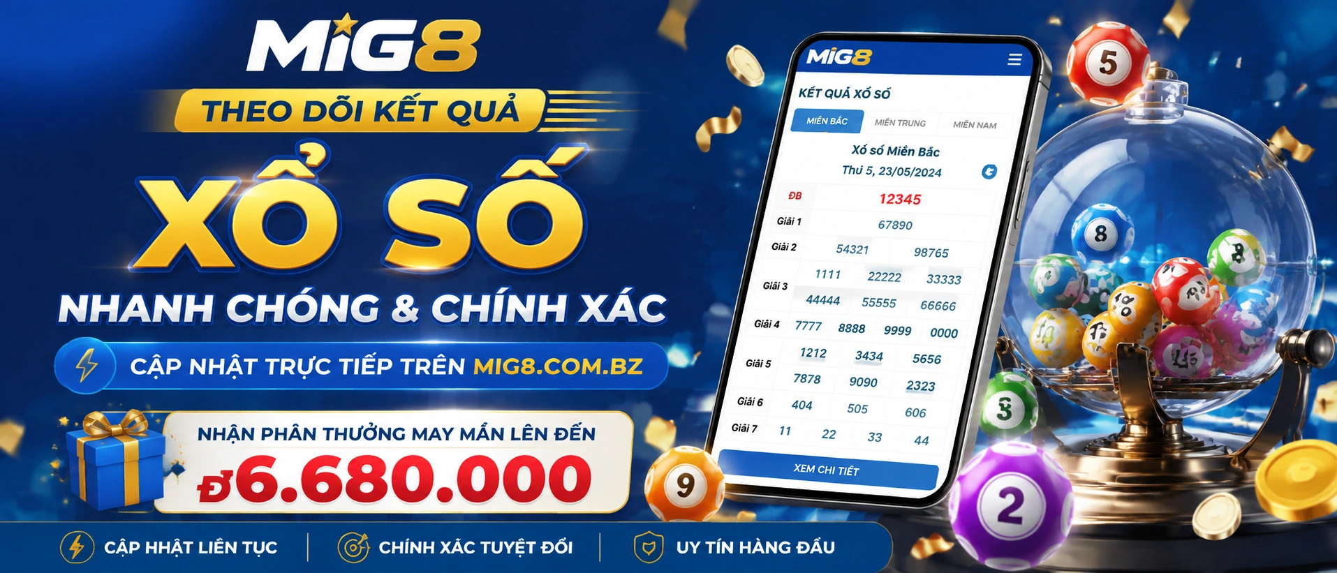 Giao diện Xổ Số MIG8 theo khu vực